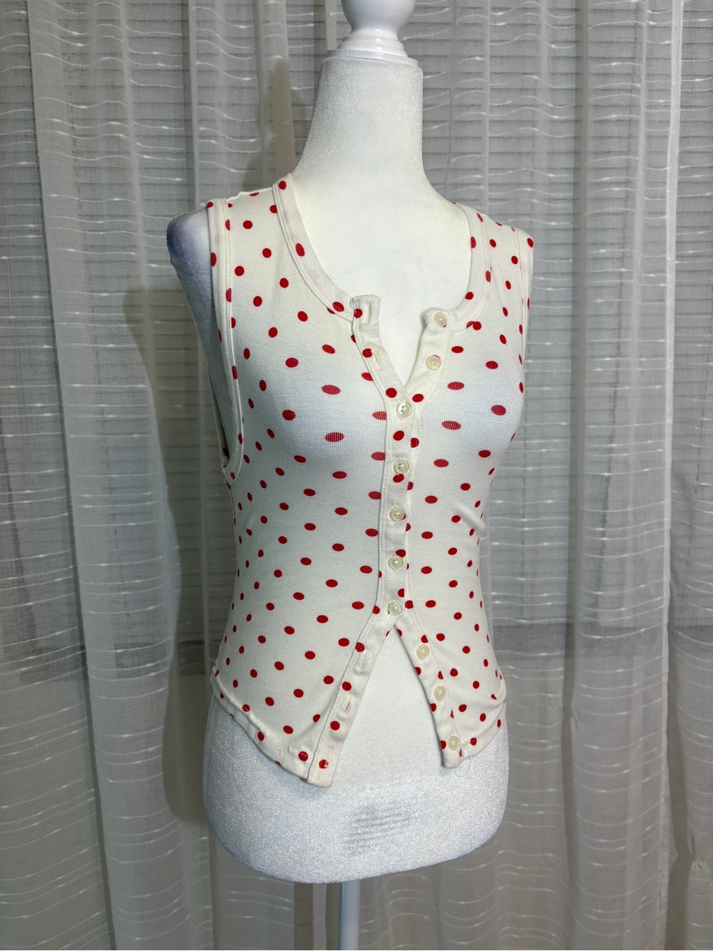 Urban Outfitters Cream Tank Top with Red Polka Dots